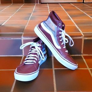 Vans maroon leather high tops